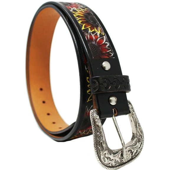 43-44  Men's 1-1/2" Wide Tan Leather Floral Tooled Casual Jean Belt 26FK26