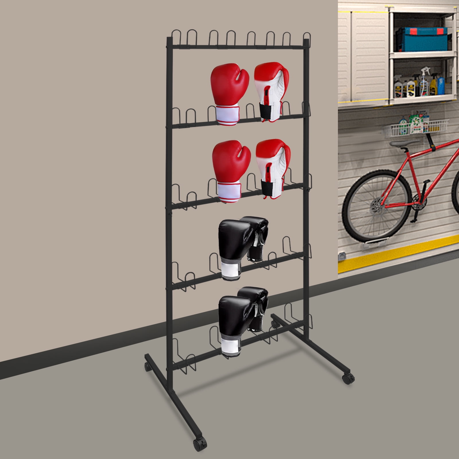 5-Tier Black Boxing Gloves Drying Rack Boxing Glove Storage Stand W/ Universal Wheels for Boxing Gyms, Homes