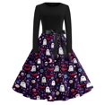 thumbnail image 2 of Women's Halloween Dress Bat Spider Long Sleeve Cocktail 1950s Vintage Dresses Crew Neck Hepburn Retro Casual Dress with Belt 4XL, 2 of 6