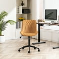 thumbnail image 2 of YOUNIKE Upholstered Desk Chair, Armless Computer Chair with Wheels，Modern Faux Leather Office Chair，Adjustable Swivel Rolling Chair，Adjustable Height，Suitable for Office, Home, Tan, 2 of 15
