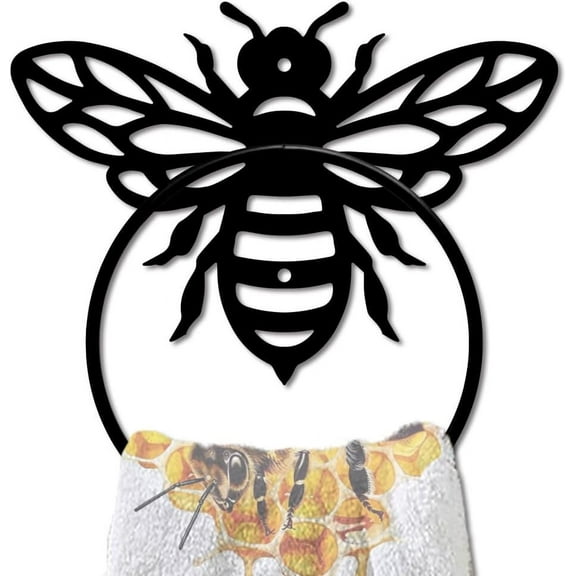Honey Bee Metal Towel Ring Hand Towel Holder Round Cute Insects Towel Hangers Black Bathroom Towel Rack Wall Mounted for Kitchen Bath Home Laundry Room Decors Gifts colorful