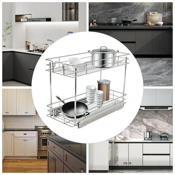 Pull Out Cabinet Organizer, 2-Tier Cabinet Pull Out Shelves, Kitchen Cabinet Organizer 2 Tiers 21.5*10.5*15in