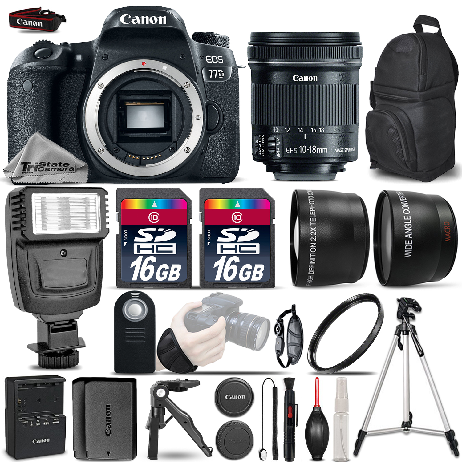 Canon EOS 77D DSLR Camera 1892C001 + 1018mm STM + Flash + 32GB + Extra