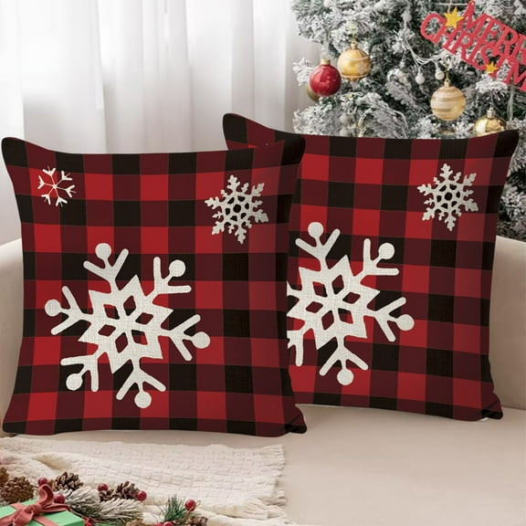 Christmas Decorative Pillow Cover, Holiday Sofa Cushion Case with Invisible Zipper for Winter Home Decor Gift Set(A)
