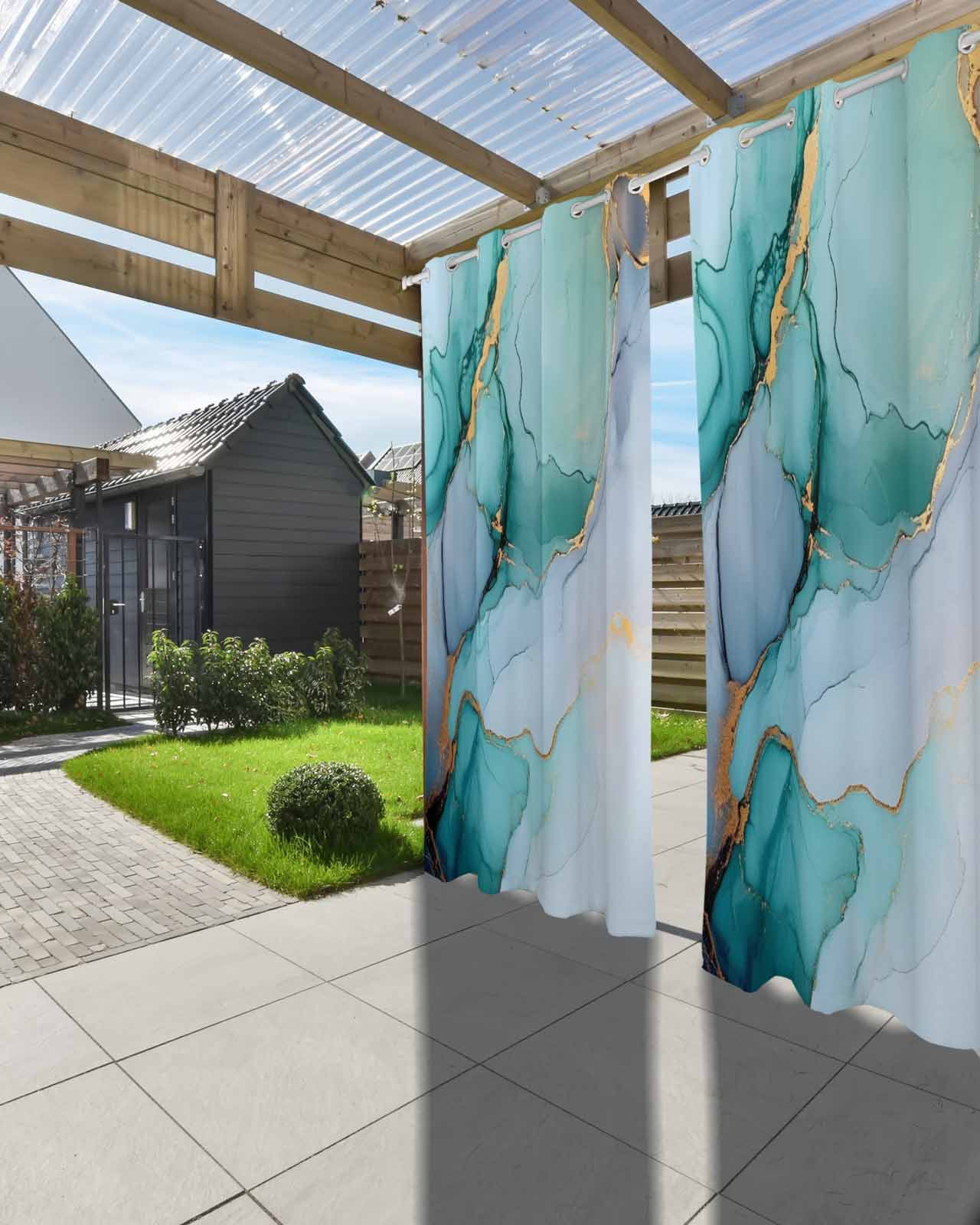 nqOlkjepod Outdoor Curtains for Patio Waterproof, Teal Marble Outdoor Privacy Panels Grommet, Green Abstract Art Modern Blackout Outside Curtains for Porch/Cabana/Pergola/Gazebo 54"x84", 2 Panels