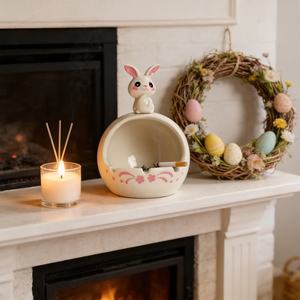 Cenicero de cerámica para conejitos de Pascua | Regalo decorativo mono para conejitos • Cerámica vidriada con meñique y blanco • Decoración interior exterior para primavera • Accesorio para ahumar
