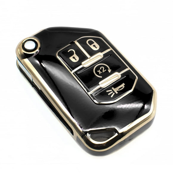 FEYOUN Key Fob cover compatible with Jeep gladiator Wrangler Flip 4 Buttons TPU Remote Keyless Key Fob case Protection Shell Accessories, Black