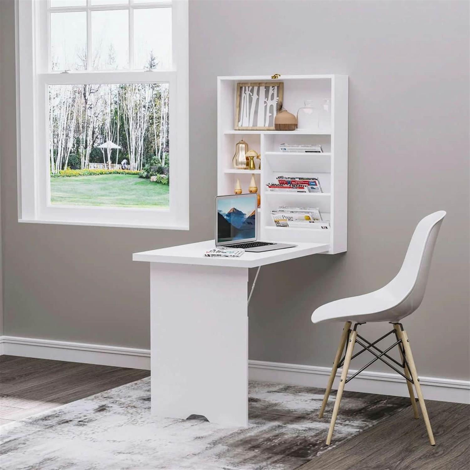 Demi Bonn 57" Multi-Function Wall-Mounted Desk, Space-Saving Floating Office Desk with Storage for Home Office, White