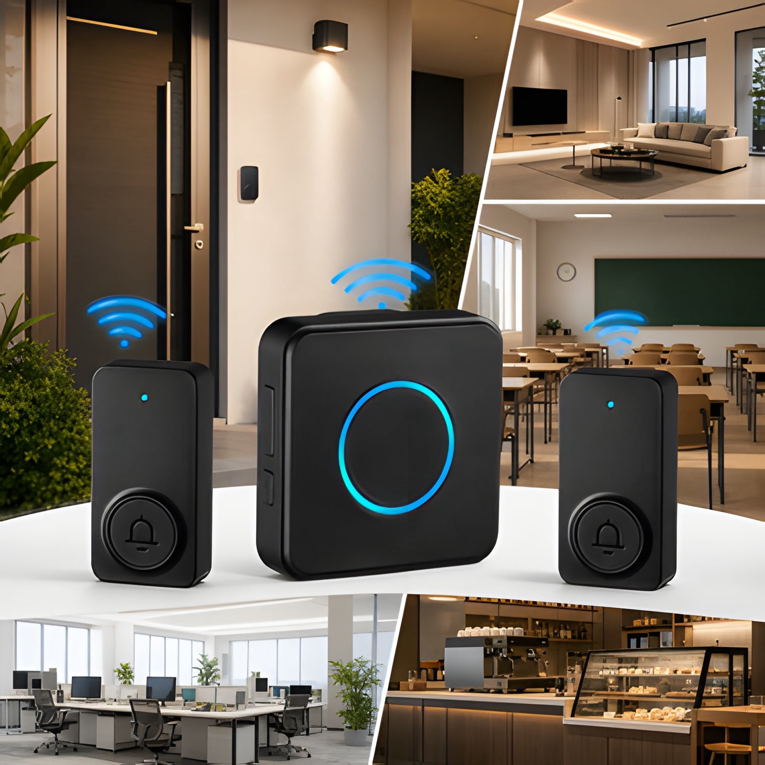 Wireless Doorbell Kit 1000ft Long Range, 2 Transmitters & 1 Receiver, 48 Ringtones IP54 Waterproof Door Bell with LED Silent Mode for Home Classroom Office Shop
