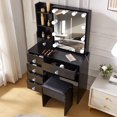 thumbnail image 6 of Caulitar Bedroom Vanity Desk with 10 Led Lights and Mirror, Makeup Dressing Desk Set with Stool and 6 Drawers, Black, 6 of 11