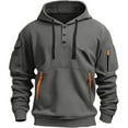 thumbnail image 3 of Athletic Hoodies for Men with Multi-Pockets Fleece Lined Long Sleeve Sweatshirts Button Pullover Solid Color Thermal Warm Workout Hoodie Tops, 3 of 5