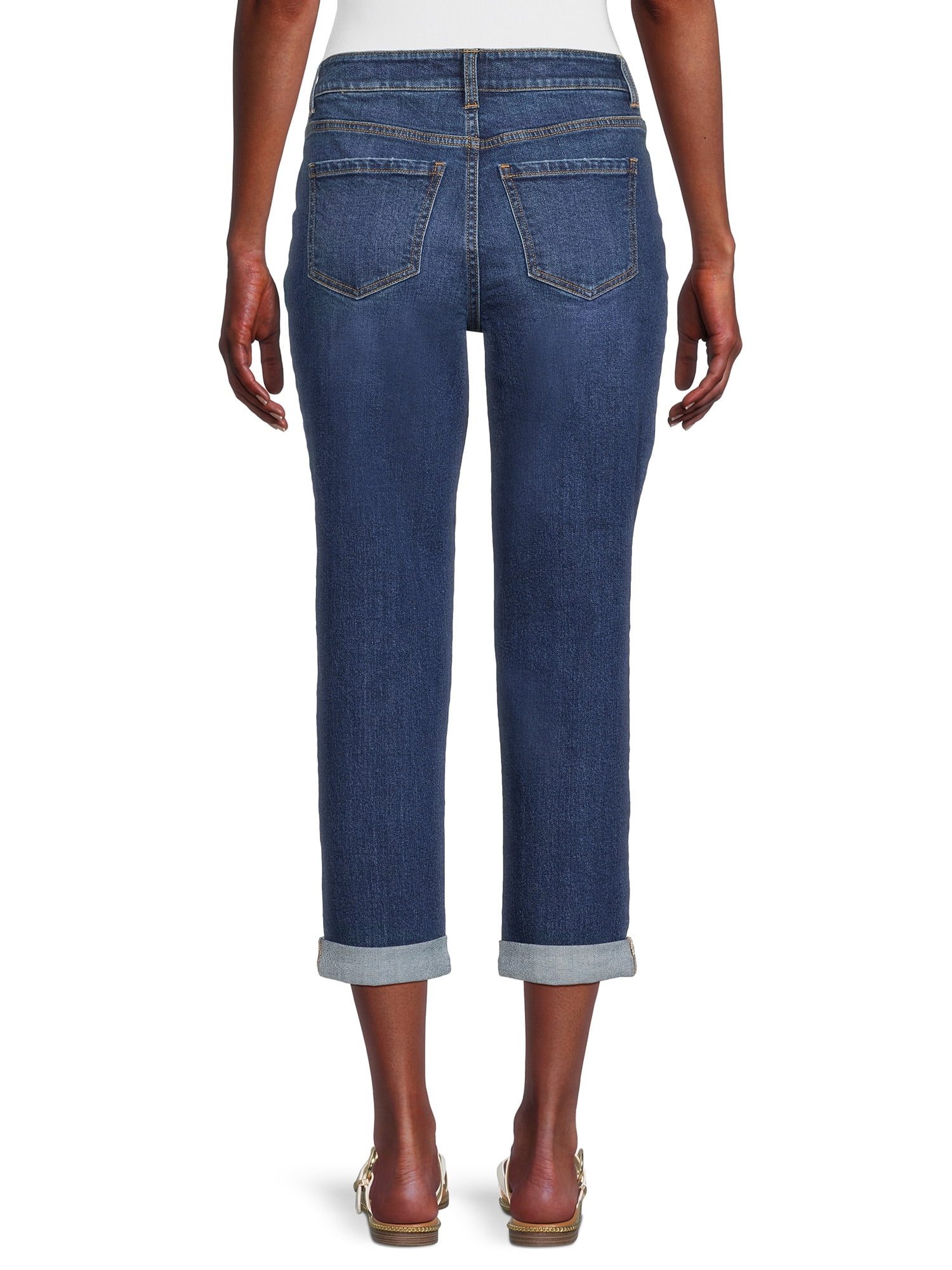 Time and Tru Women's High Rise Boyfriend Cuffed Crop Jeans, 26" Inseam , Sizes 2-20