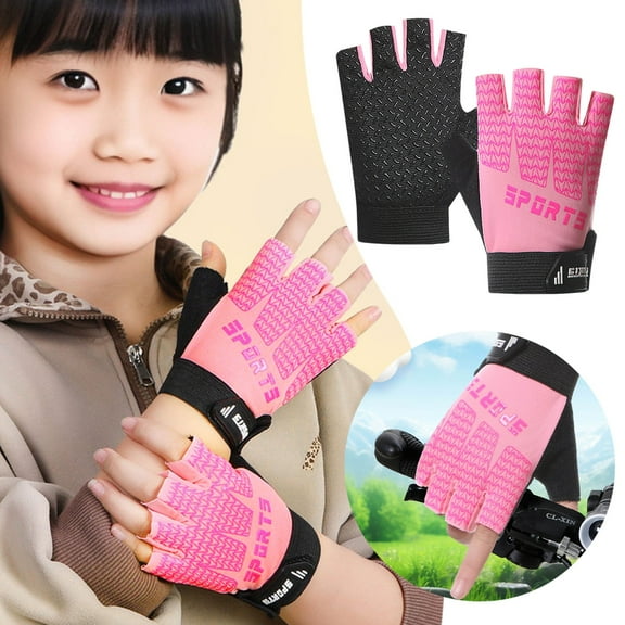 Kids Fingerless Bike Gloves - Breathable Half Finger Sports Gloves for Cycling, Skating & Outdoor Activities - Non- Grip, Durable & Comfortable - Unisex Youth Gloves for Boys Girls