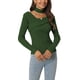 thumbnail image 1 of SUÉTER DE MUJER DE MANGA LARGA CON ESCOTE EN V Y CHOKER, AJUSTE DELGADO, VERDE EJÉRCITO, TALLA S, 1 of 6