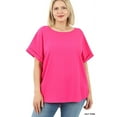 thumbnail image 4 of Zenana Plus Size Round Neck Heavy Woven Boat Neck Rolled Short Sleeve Blouse Top, 4 of 5