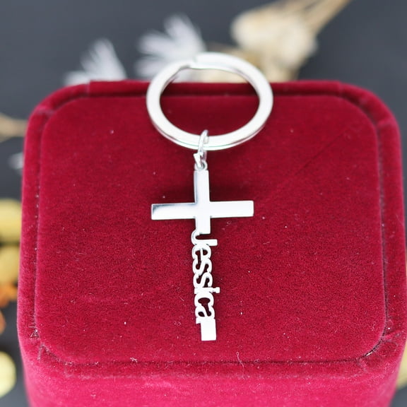 Custom Engraved Name Keyring Stainless Steel Religious Faith Cross Key Chains Jewelry Pendants Keychain for Women Men