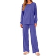 thumbnail image 3 of Weekease 2 Piece Pajama Set for Women Crew Neck Long Sleeve Tops Drawstring Pants Casual Sleepwear Fall Nightwear with Pockets, 3 of 7