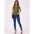 thumbnail image 2 of DARING DIVA Women's Silky Satin Mesh V Neck Sleeveless Blouses Tank Shirt S Green, 2 of 6