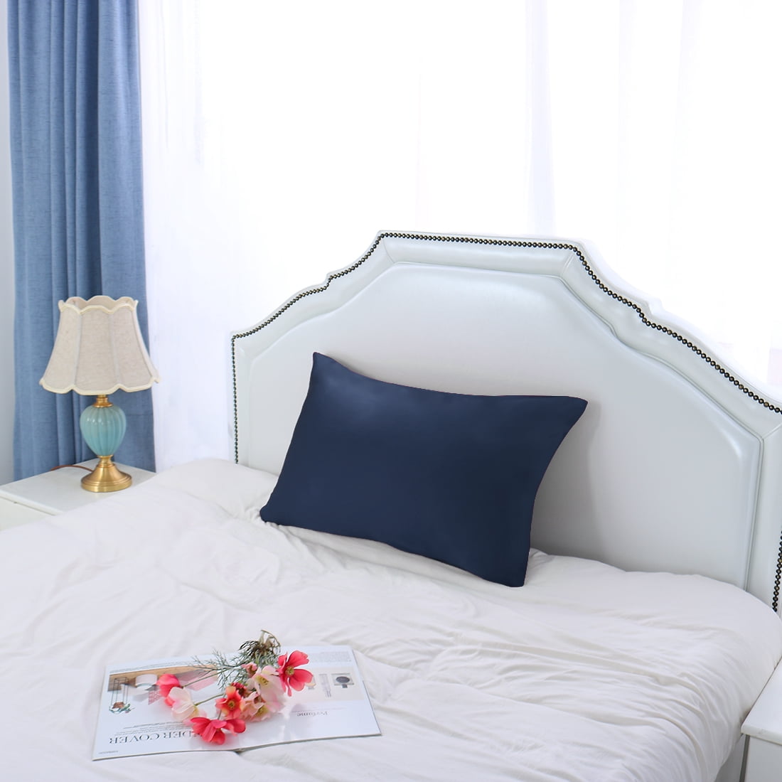 3 Pack 19 Momme Smooth Mulberry Silk Pillow Case Cover, Standard, Navy Blue