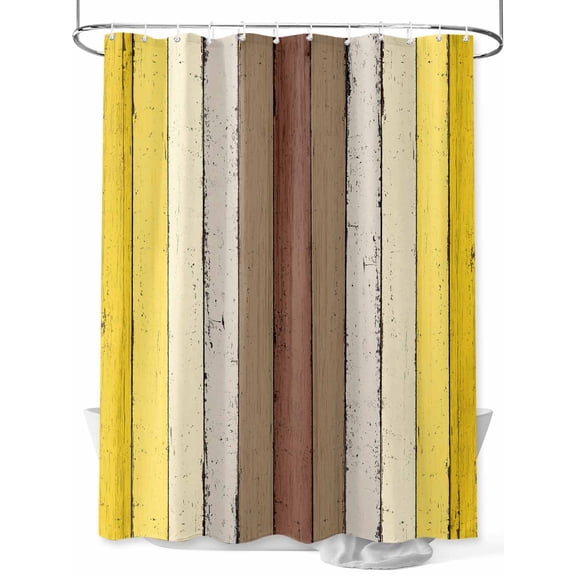 Fsddascl Yellow Brown Shower Curtain Set - Extra Long 72" x 96" Washable Bathtub Curtain with 12 Hooks, Farmhouse Wood Grain Vintage Striped Waterproof Fabric Stall Shower Curtains for Bathroom