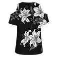 thumbnail image 3 of Fesfesfes Tshirts Women Tops Summer T-Shirt Cold Shoulder Sleeve Pullover Blouse Loose Comfy Tops V-Neck Printed Tops Women Short Sleeve Workout Tops 8(L), 3 of 4