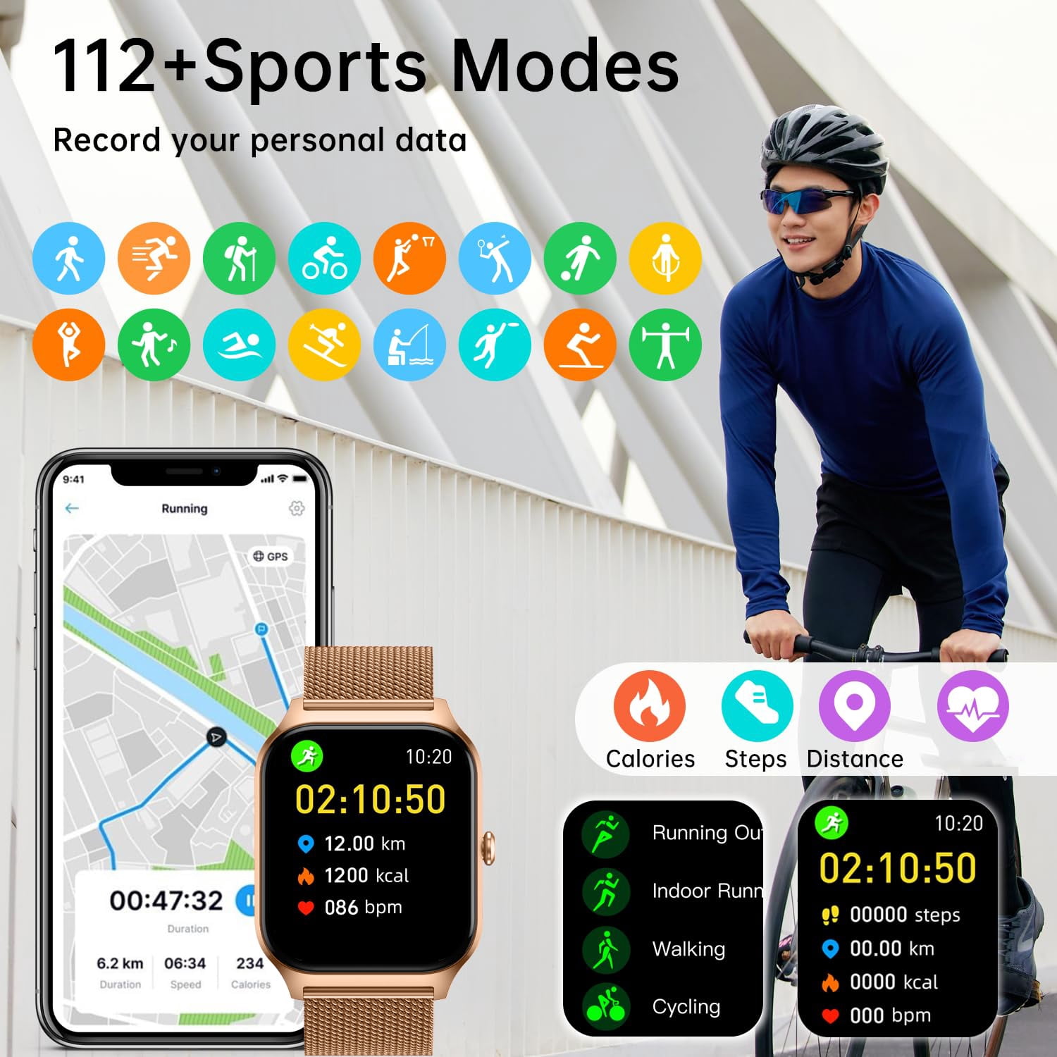 Smart Watch for Women Men Fitness Tracker: 1.83 Inch Bluetooth Call Smartwatch with Sleep Monitor Watches Compatible with Android Ios 100+ Sport Mode Steps Counter 3 Bracelets Waterproof Ip67