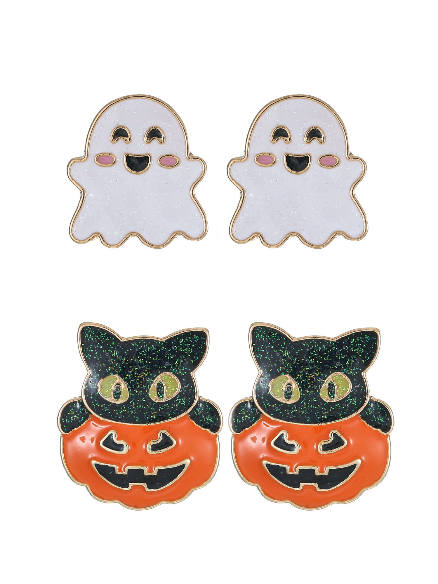 Way to Celebrate Ghost & Kitten Halloween Stud Earrings, 2 Pairs