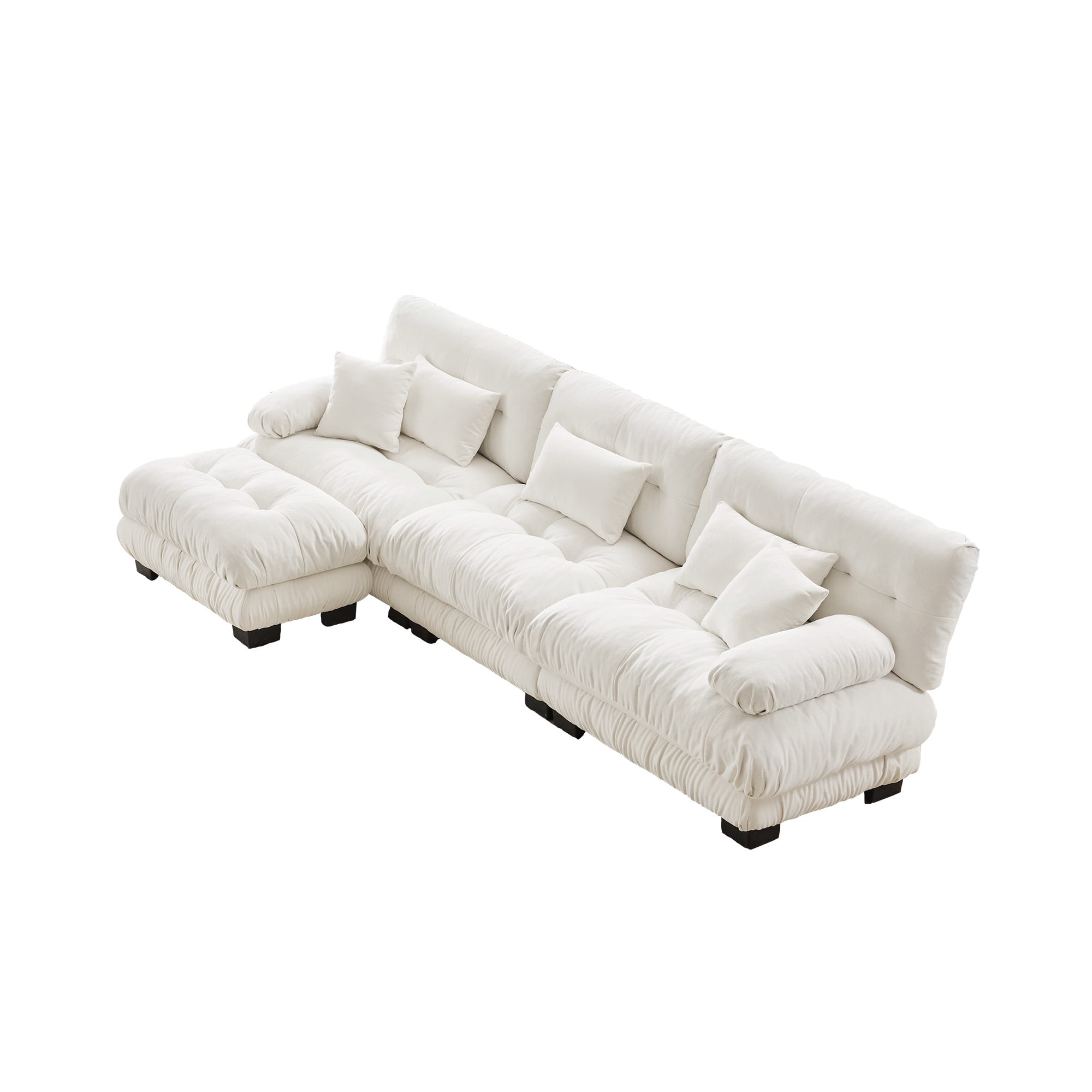 Gewnee Luxury Chenille Deep Seat White Modular Sectional Sofa Couch with Convertible Ottoman,Couch,Oversized L Shaped Cloud Couch for Living Room