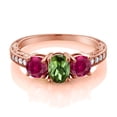 thumbnail image 2 of Gem Stone King 2.82 Ct Oval Green Tourmaline Red Created Ruby 18K Rose Gold Plated Silver Moissanite Ring (Size 6), 2 of 4