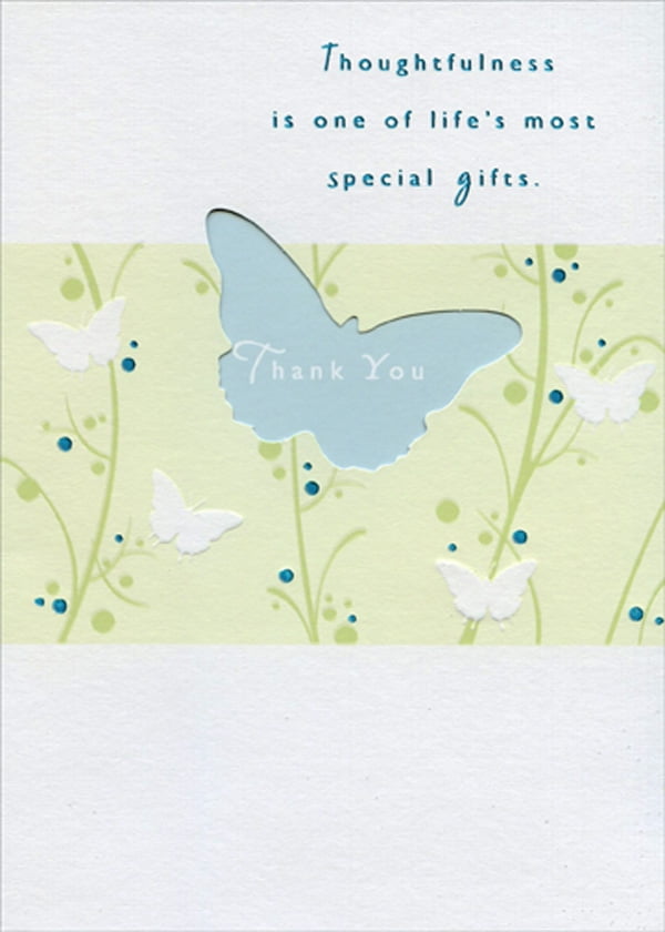 Designer Greetings Butterfly Window with Blue Foil Dots Thank You Card