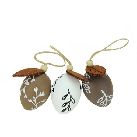 Set of 3 Brown and White Decorative Painted Design Spring Easter Egg Ornaments (Best Paint For Easter Eggs)