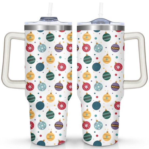 Christmas Colored Bells 40 Oz Tumbler with Handle Lid and Straw Stainless Steel Double Walled Vacuum Insulated Cup Merry Christmas Gifts Tumbler for Women Men Friends Outdoor Indoor
