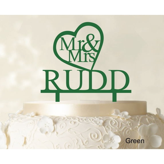"""Mr And Mrs"" Wedding Cake Topper Personalized Green Cake Topper Cake Decorations Color Option Available 5""-7"" Inches Wide"
