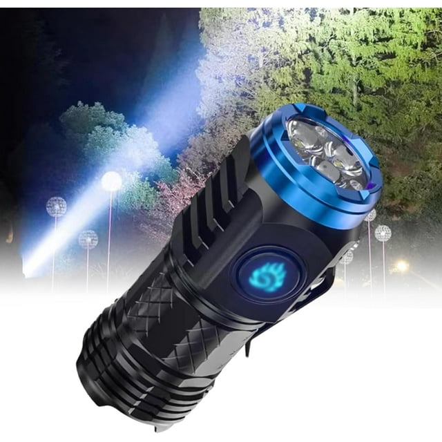 XINQIHANG Mini Lampe de Poche Monstre à Trois Yeux Super Puissance Lampe de Poche Pouce Led Mini Lampe de Poche 1600 Haute Luminosité Rechargeable 5 Modes Projecteur de Poche EDC Randonnée Camping (Noir)