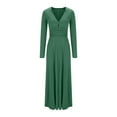 thumbnail image 6 of Cavosen Going out Dresses for Women Green Long Sleeve Maxi Dress High Side Slit Deep V-Neck Ankle Length Long Dress Solid High Waisted Pleated Casual Dress Fall Winter Clothes L, 6 of 8
