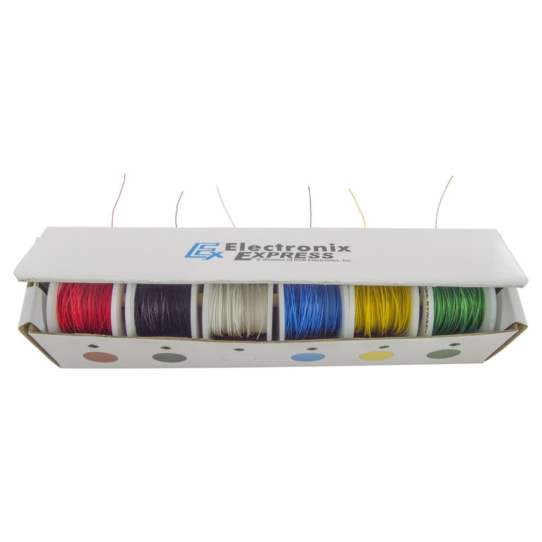 Electronix Express 27WK30WWR100 Solid 30 Gauge Wire Wrap, Kynar Insulated Wire Kit with 6-100 Spools