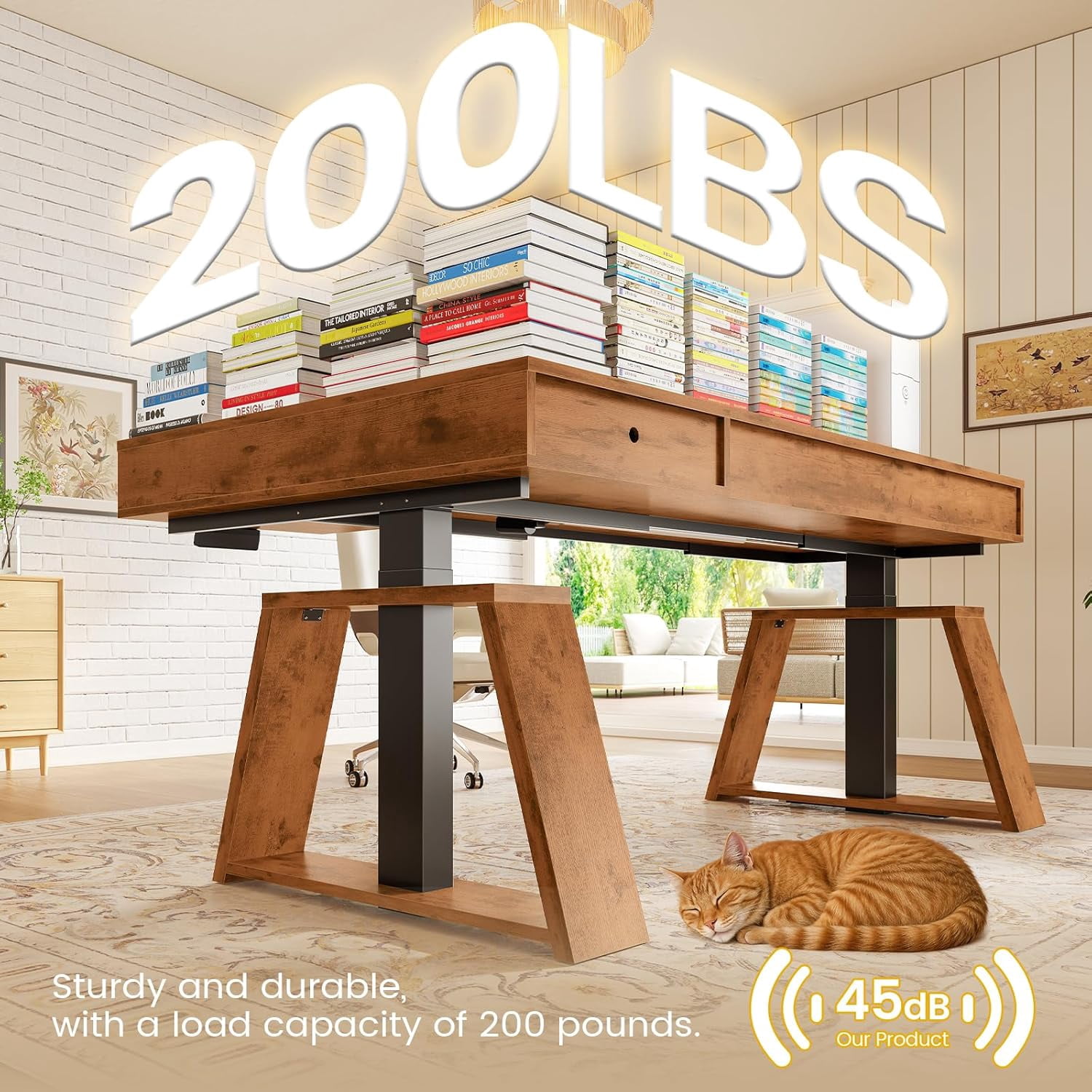 Modern Standing Desk with Drawers, Height Adjustable Computer Desk with Power Outlets, LED Lights & Monitor Stand, Stand Up Corner Gaming Desk, Home Office Desk with Storage, Rustic Brown