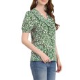 thumbnail image 4 of Allegra K Women's Floral Print Rufle Button Up Puff Short Sleeves Blouse Top, 4 of 6