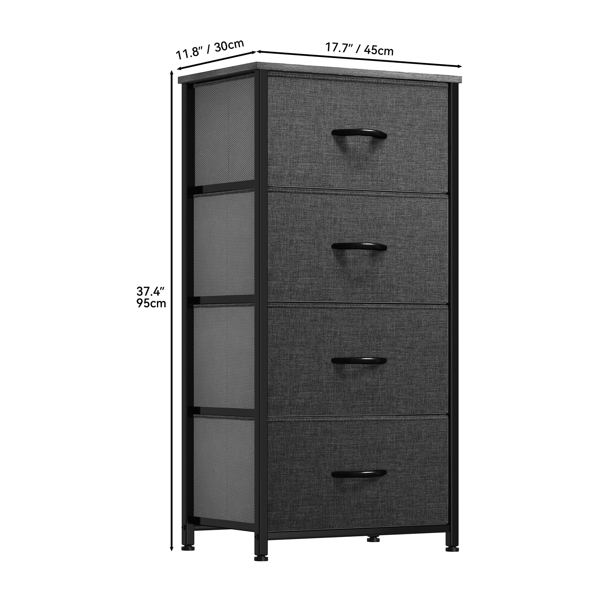 Dextrus 4 Drawer Storage Organizer Wooden Top Shelf for Closets, Black Grey