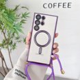 thumbnail image 1 of Adjustable Straps With Phone Case For Magsafe For Samsung S23 S22 Ultra S21 FE Soft Rope Lanyard Magnetic Plating Cases Neckband Purple For Samsung S23, 1 of 6