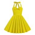 thumbnail image 2 of CPNG Girls Summer Halter Dress Sleeveless Polka Dot Printed Solid Color Vintage Retro Dress Fashion Casual Pleated A Line Dress, 2 of 4