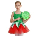 thumbnail image 4 of Aislor Kids Girls Christmas Ballet Dance Performance Costume Shiny Santa Elf Leotard Tutu Dress 6-16 Green 6, 4 of 7