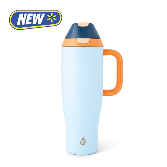 TAL 40oz Stainless Steel 2-in-1 Straw and Chug Tumbler with Push Lid and Handle, Light Blue