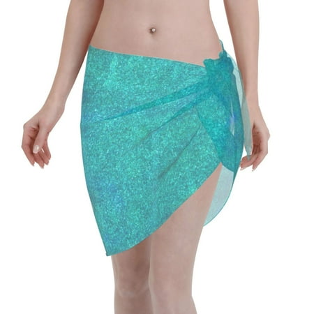 Disketp Blue Green Glitter Women Swimsuit Cover Up Short Chiffon Summer Beach Sarong Bikini Wrap Skirt Bathing Suit