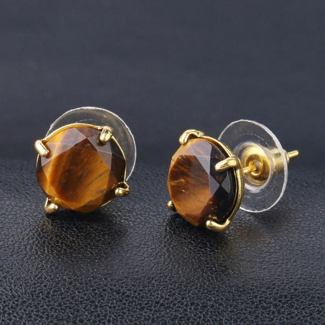Boucles d'Oreilles Rondes en Cristal de Quartz Rose pour Femmes Bijoux