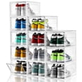 thumbnail image 1 of INSTY Paquete de 12 cajas de almacenamiento para zapatos, cajas transparentes apilables con puertas, contenedores organizadores para zapatillas de deporte, para hombres y mujeres de EE. UU., talla 12, 1 of 5
