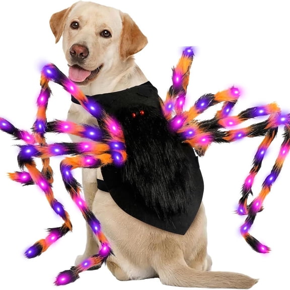 Halloween Party Favors,Dog Costumes,Dog Halloween Costumes, Furry Dog Spider Costume with LED, Giant Spider Halloween Costume for Medium Large Dogs(Black XL)