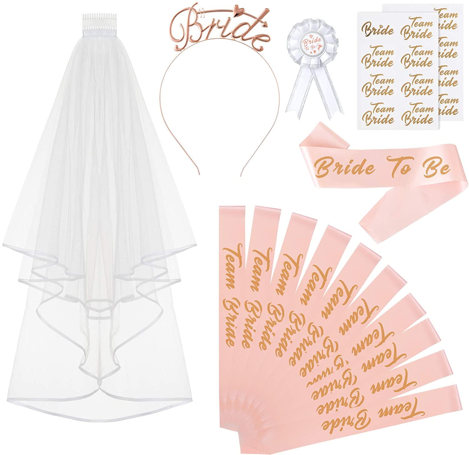 1 Set Wedding Decoration Bridal Shower Veil Team Bride To Be Satin Sash  Headband Bachelorette Party Girl Hen Party Decoration