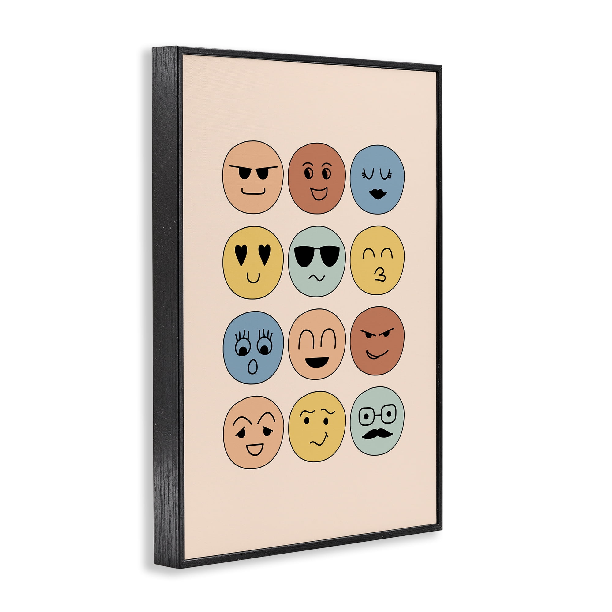 Stupell Industries Various Expression Smileys Novelty Painting Black Framed Art Print Wall Art, 16 x 24