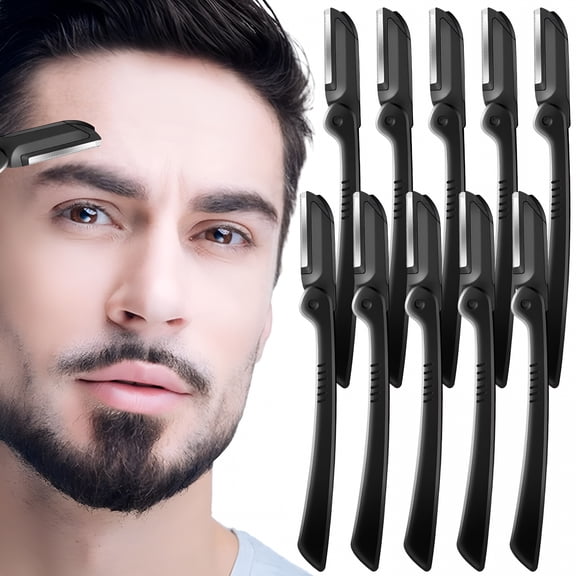 FACEGA Eyebrow Razor,Men's Facial Folding Dermaplane Razor,Men's Eyebrow and Facial Folding Razor,Men's Facial Epilator,Women's Eyebrow and Facial Folding Razor,10 pcs (Black)